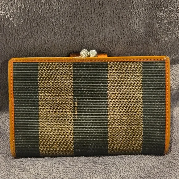 Fendi Kisslock Rehab Wallet Brown and Black Striped - Picture 9 of 16